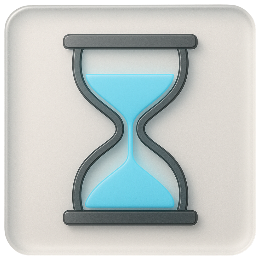 Close-up of a digital timer or hourglass with a gray frame and blue liquid inside indicating time remaining.