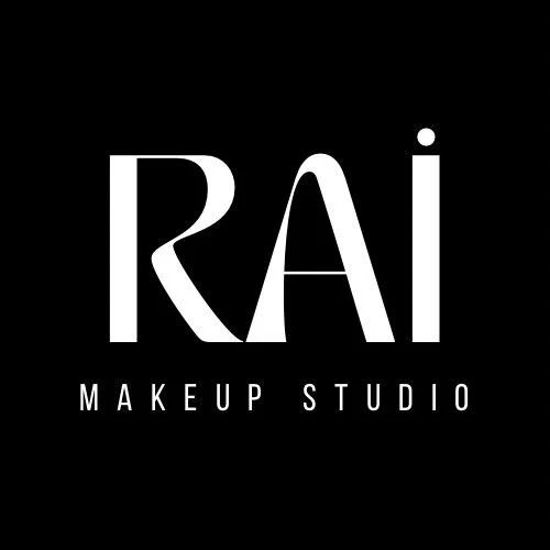 Logo for RAI Makeup Studio in white text on a black background