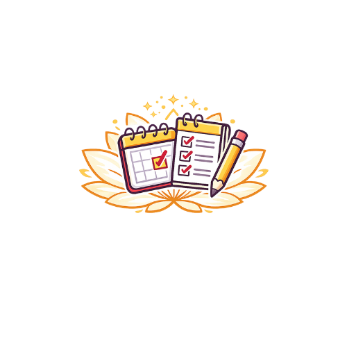 Illustration of a planner, checklist, and pen on a decorative background, symbolizing organization or planning.