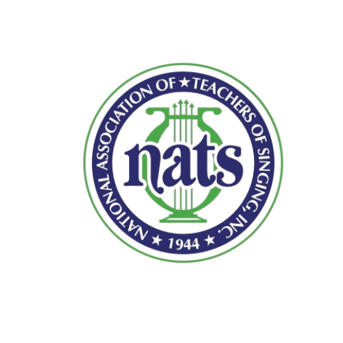 Logo for the 125th anniversary of the National Association of the Teachers of Singing (NATS), featuring a lyre and a circular seal with blue and green colors.