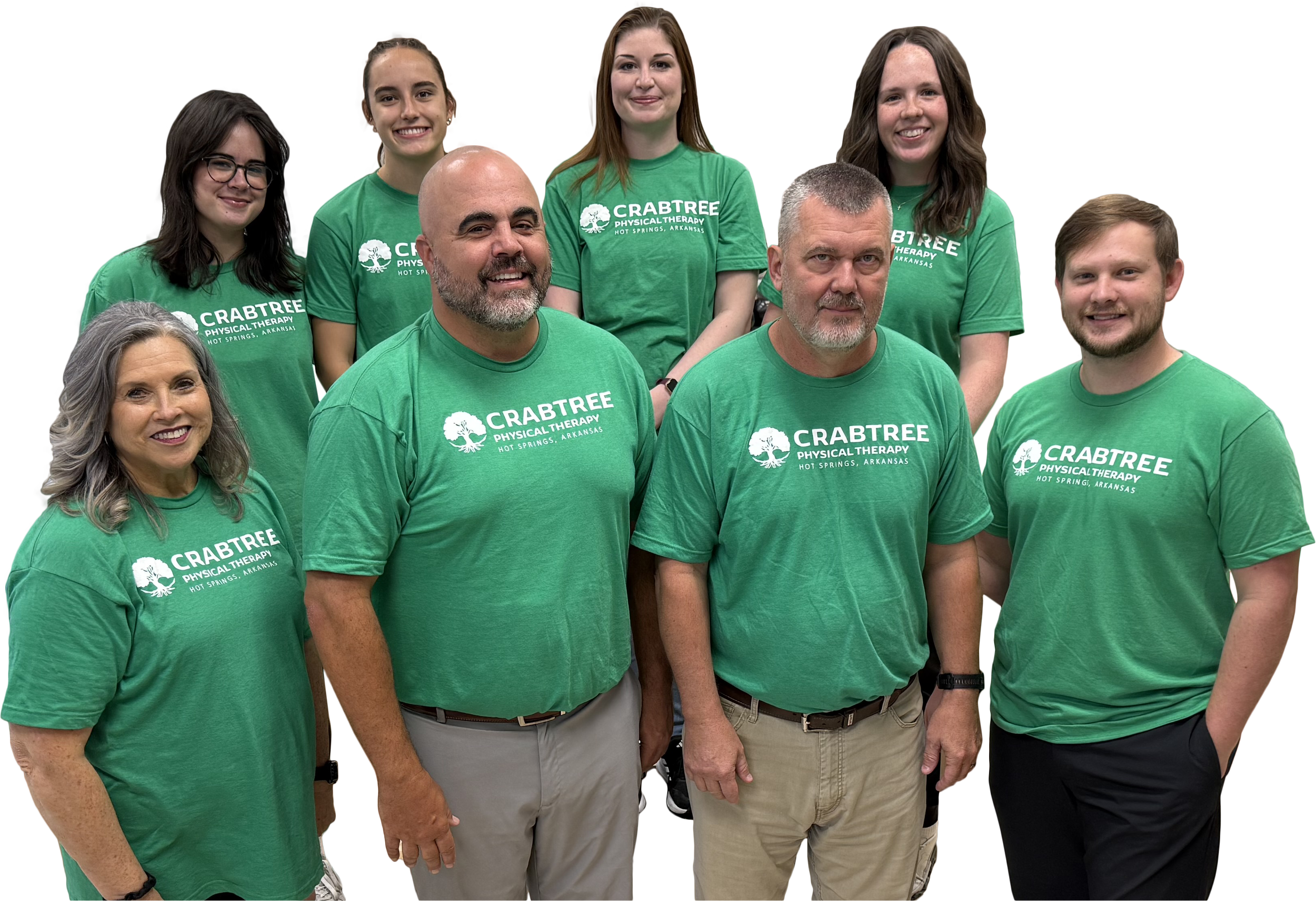 Crabtree Physical Therapy Hot Springs Arkansas team, posing together and smiling for a team photo.