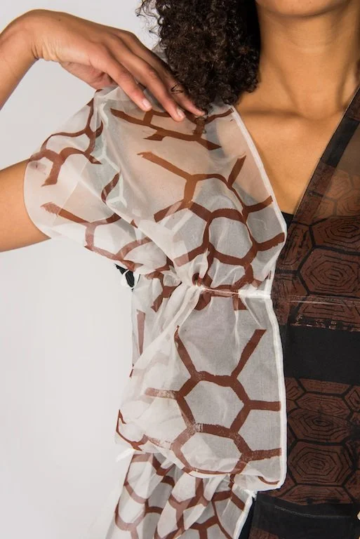 Silk organza, washi paper, printing ink, thread.
