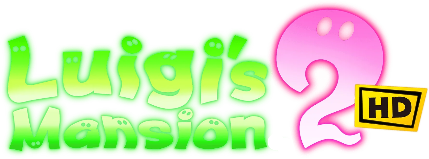 Logotipo colorido de la serie infantil 'Lugis Masion 2', con letras verdes y una cara de globo con expresión curiosa y una etiqueta que dice 'HD' en negro en un fondo amarillo.