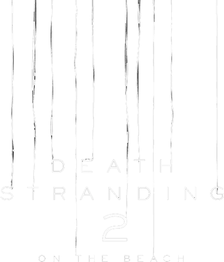Texto que dice 'Death Stranding 2 en la playa' con líneas blancas en fondo negro.