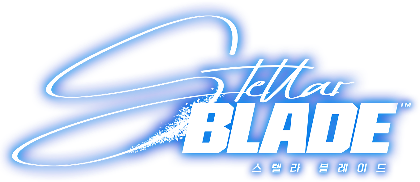Logotipo de la película 'SteelStar Blade' con letras blancas, un halo de luz azul y estrellas