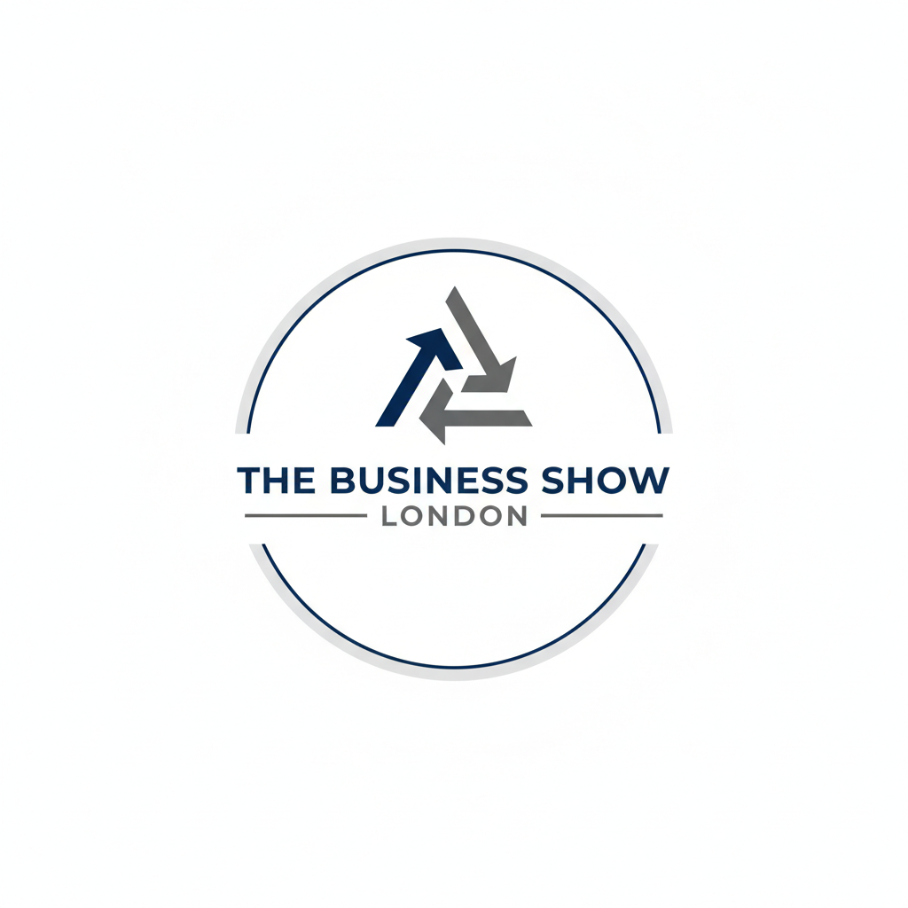 Logo for The Business Show London featuring a circular design with interconnected arrows and text.