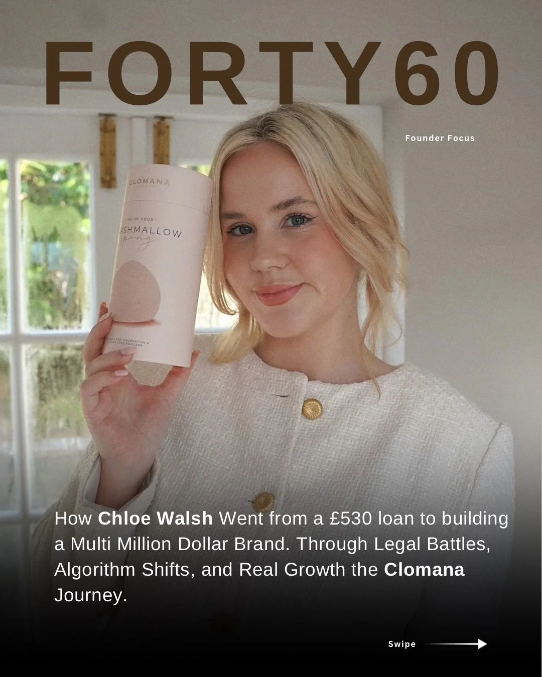 How Chloe Walsh went from a &pound;530 loan from her Nana to building a multi-million-dollar brand. A journey through legal battles, algorithm shifts, and real growth. Swipe for more! 

#Clomana #FounderStory #WomenInBusiness #UKFounders #Entrepreneu