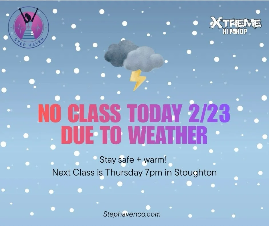 Due to severe weather conditions, tonight&rsquo;s 7:30pm Dorchester class has been canceled. The snow is expected to continue through 7&ndash;8pm this evening, and I want everyone to stay safe off the roads.

We&rsquo;ll be back stepping this Thursda