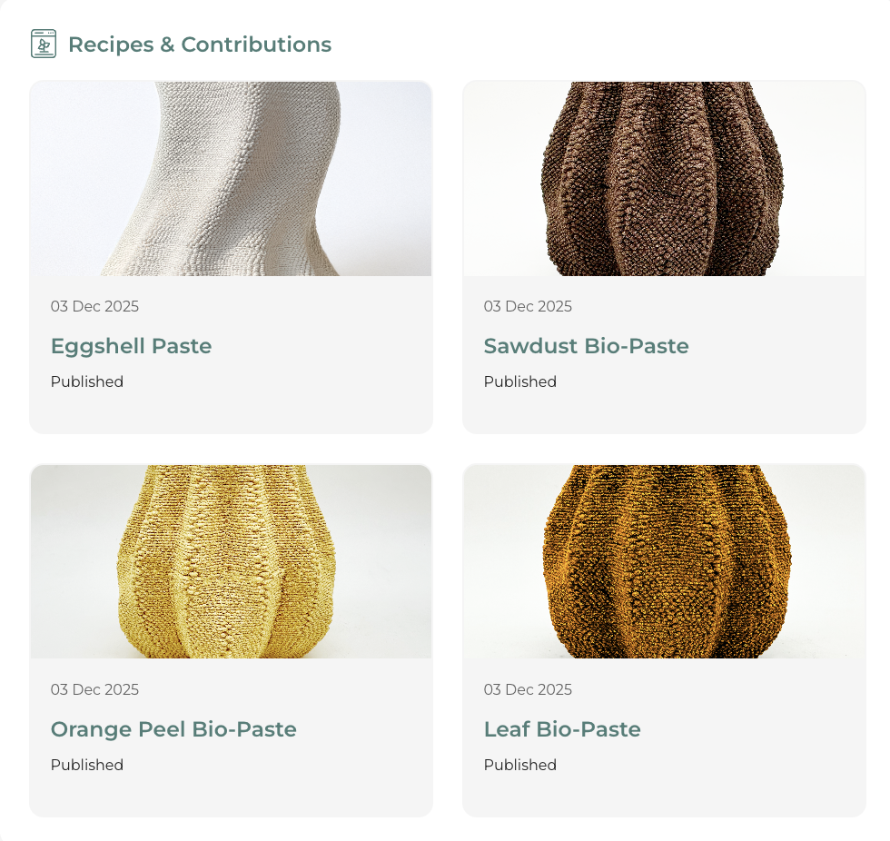 Bio-Paste Recipes Live on Materiom