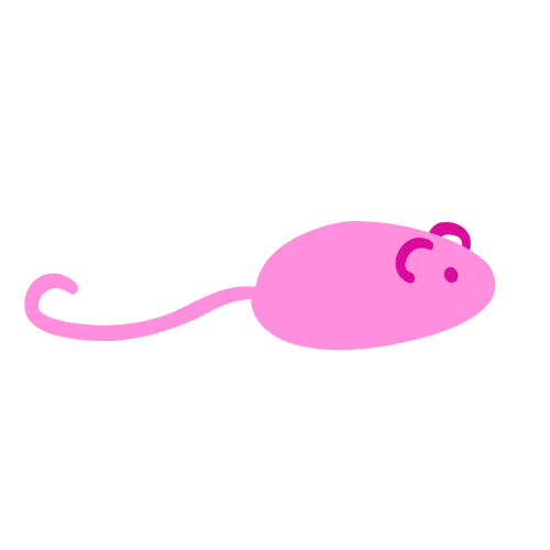 A simple cartoon drawing of a pink mouse with a long tail, small ears, and two dots for eyes.