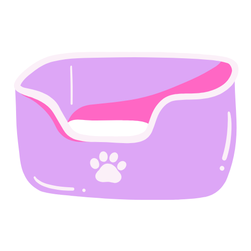 A pink and purple pet bowl with a paw print design
