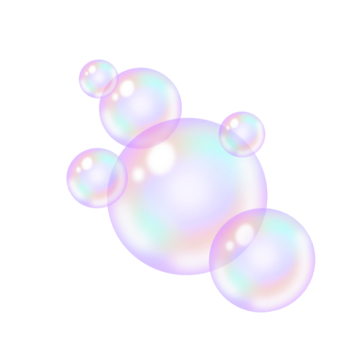 Multiple iridescent soap bubbles floating against a black background.