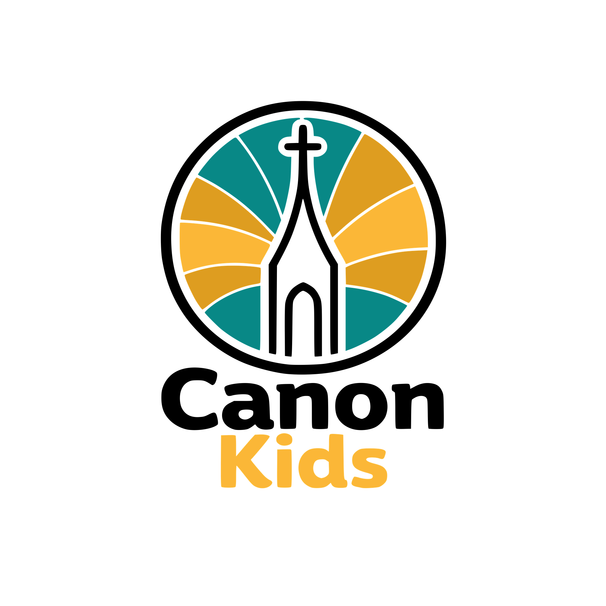 Logo for Kids Club featuring a black silhouette of a bottle with a circular background of blue, teal, and yellow segments, and the words "Kids Club" in yellow text underneath.