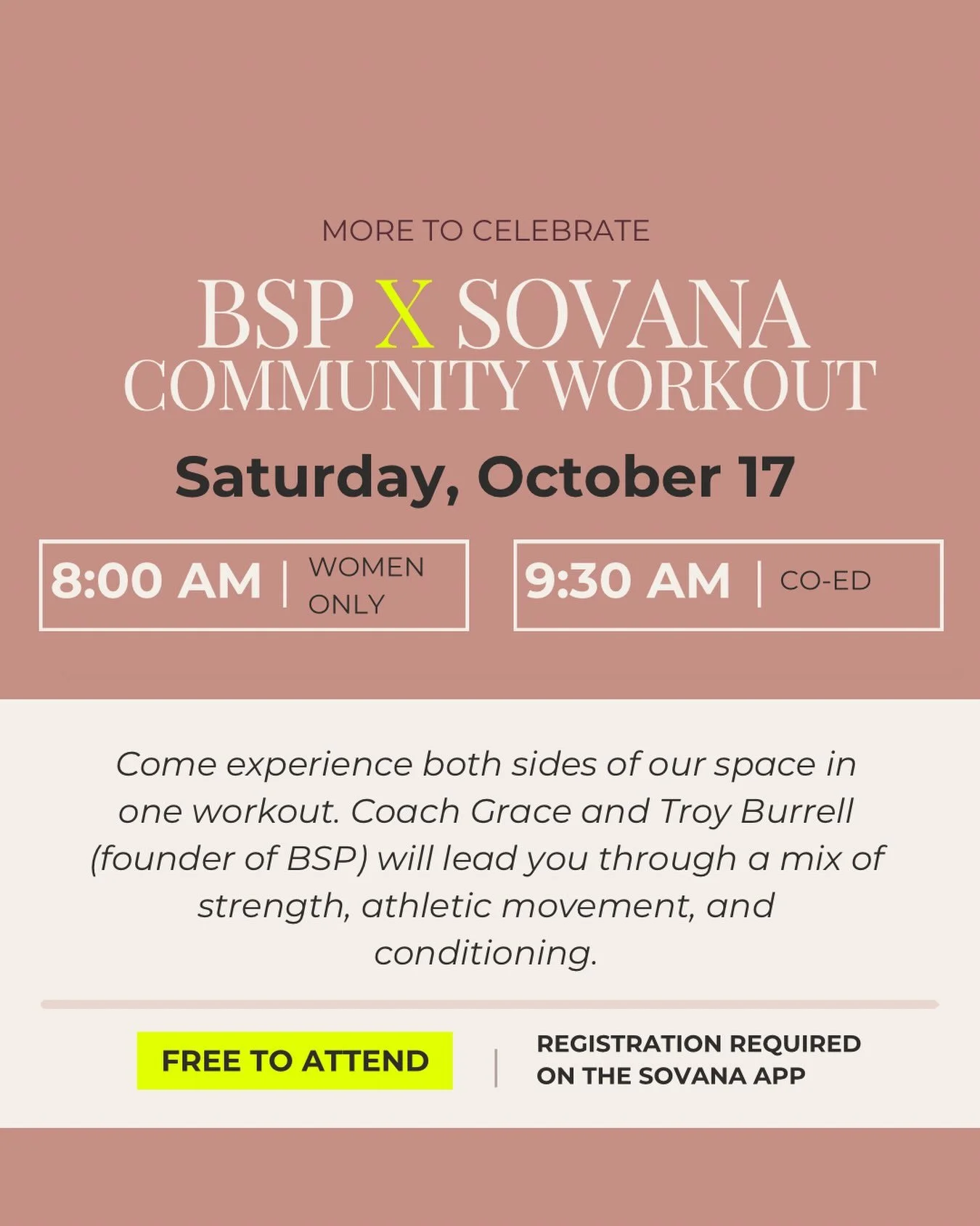 The celebration continues! 🎉

We&rsquo;re bringing both sides of our space together for one community workout, and you&rsquo;re invited!

Join us Saturday, October 17 for a FREE workout led by Coach Grace and Troy Burrell. Expect a mix of strength, 