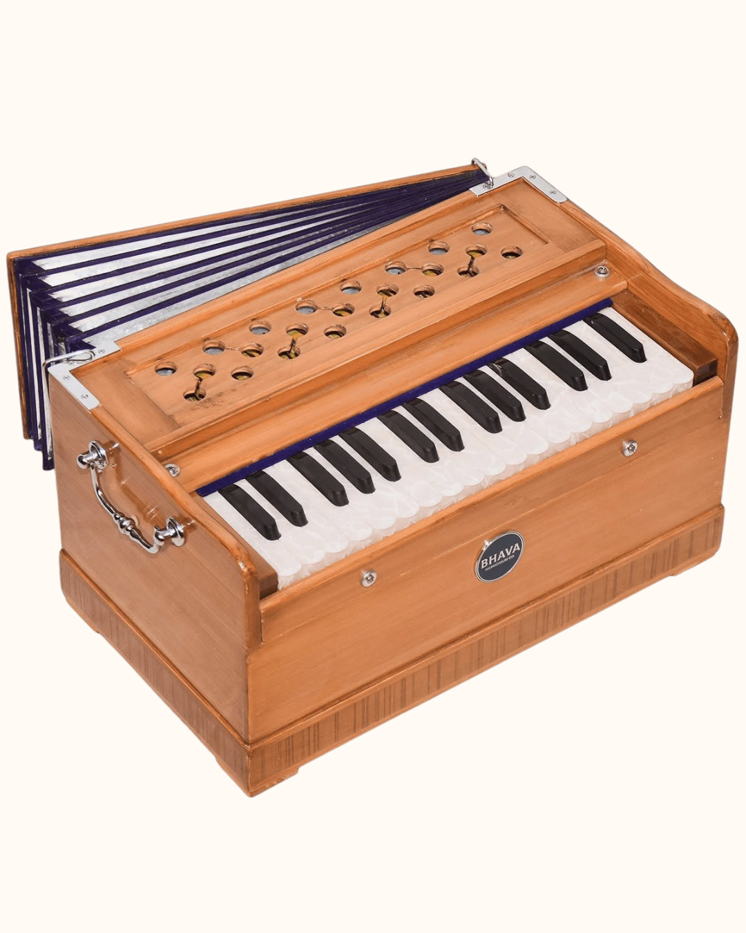 Bhava Lite beginner harmonium in natural pine, 32-key travel model