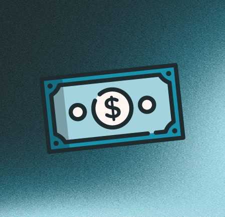 Illustration of a dollar bill on a gradient blue background.
