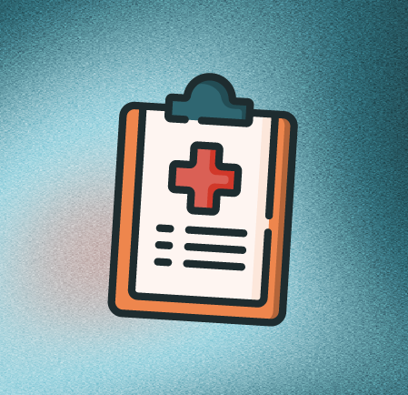 Illustration of a medical clipboard with a red cross symbol on it.