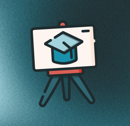 Illustration of a camera on a tripod displaying a graduation cap.