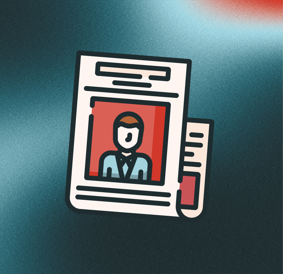 Illustration of a newspaper featuring a portrait of a man in a suit and tie.