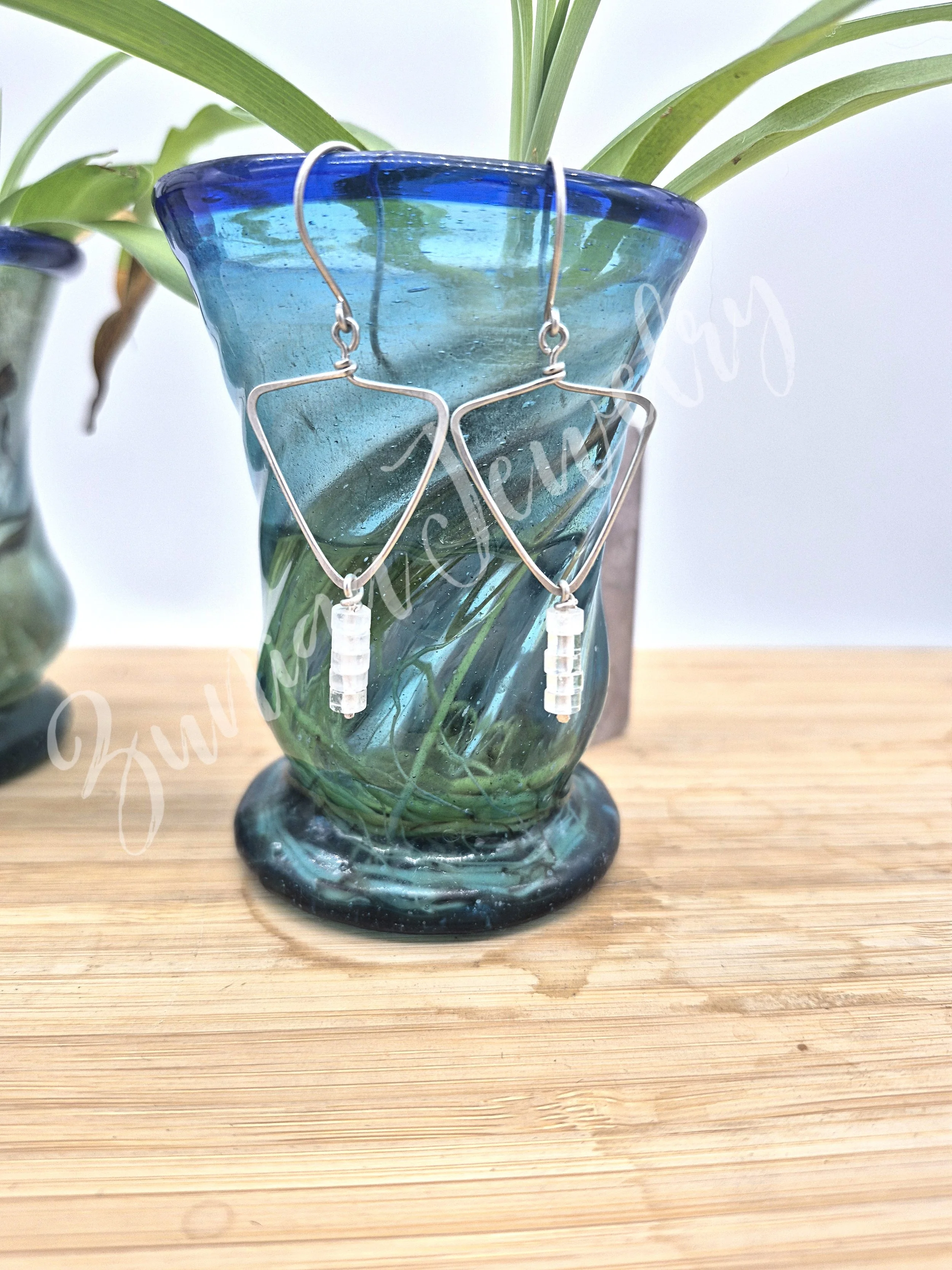 Clear Quartz Triangle Sterling Silver Earrings