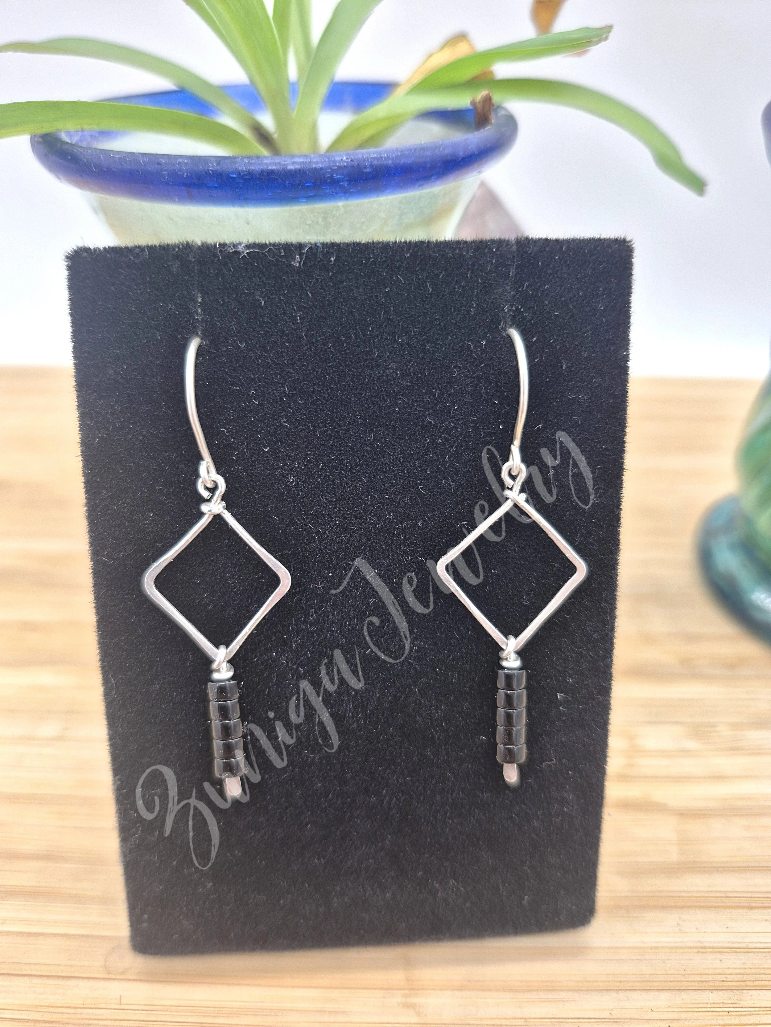 Diamond Sterling Silver Obsidian Earrings
