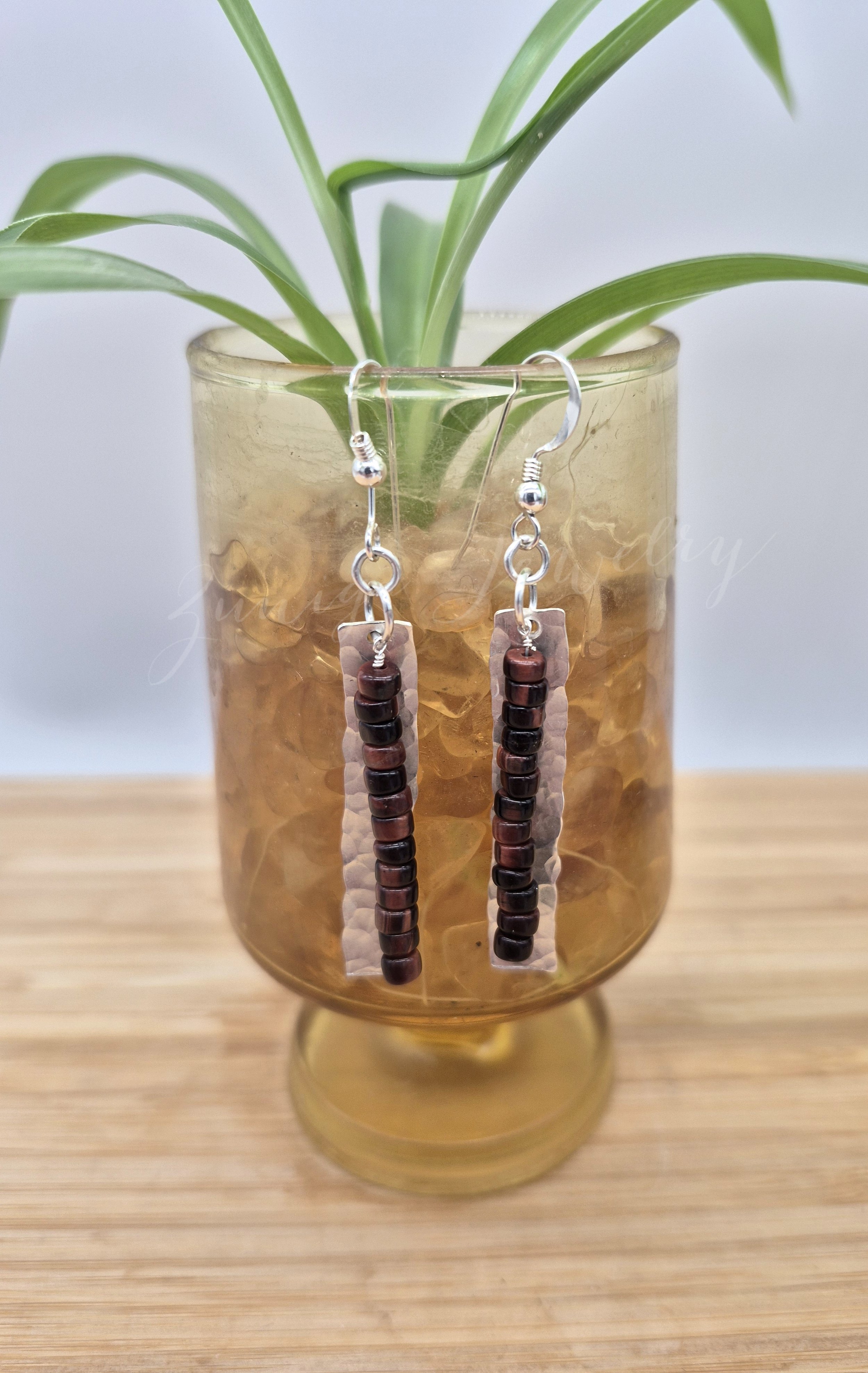 Hammered Sterling Silver Tiger Eye earrings