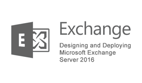 Microsoft Exchange logo with text 'Exchange Designing and Deploying Microsoft Exchange Server 2016' on a black background.