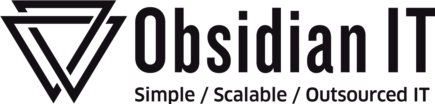 Logo for Outsidian IT, featuring overlapping black geometric shapes and the text "Outsidian IT" with the tagline "Simple / Scalable / Outsourced IT" in dark letters.