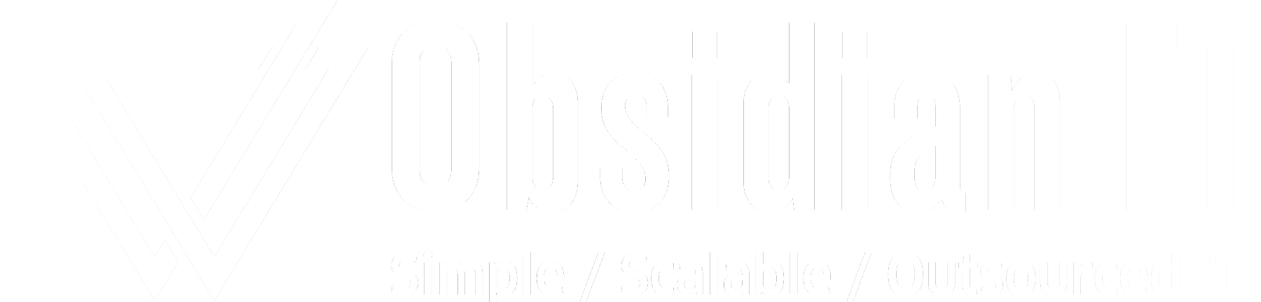 Logo for Outsidian with a stylized triangle and the words "Outsidian" and tagline "Simple / Scalable / Outsourced IT" in black and white.