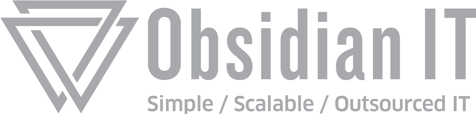 Logo of Outsidian, featuring three overlapping downward-pointing triangles and the text 'Outsidian' in large font, with the tagline 'Simple / Scalable / Outsourced IT' below.