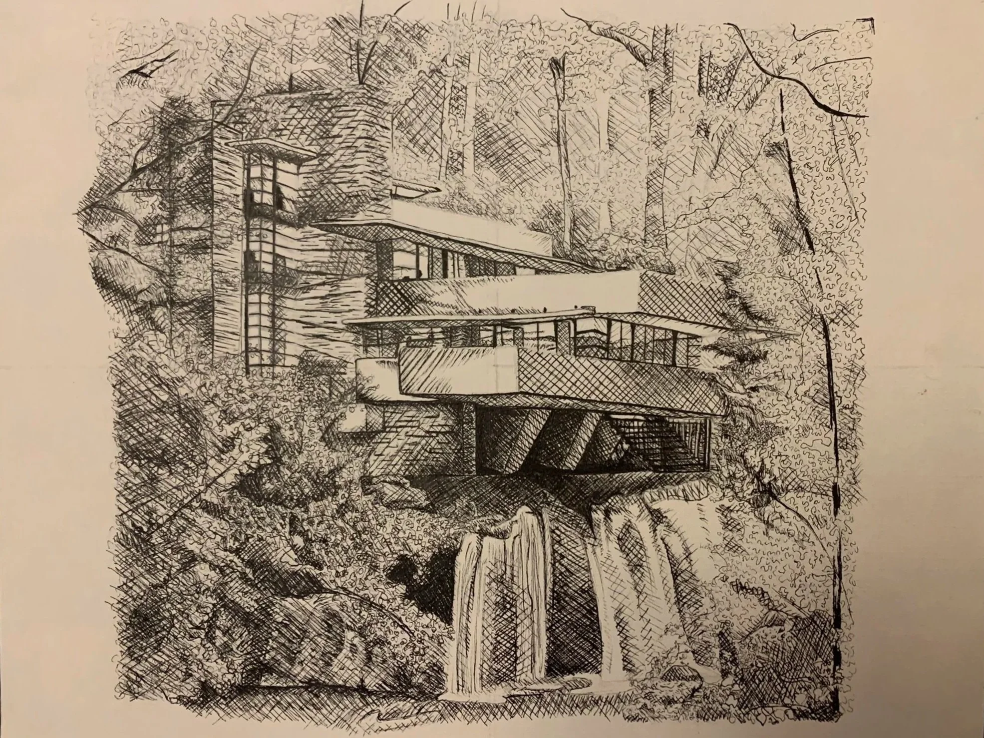 Fallingwater, 2022. Pen on paper — 9 x 11.25 in.