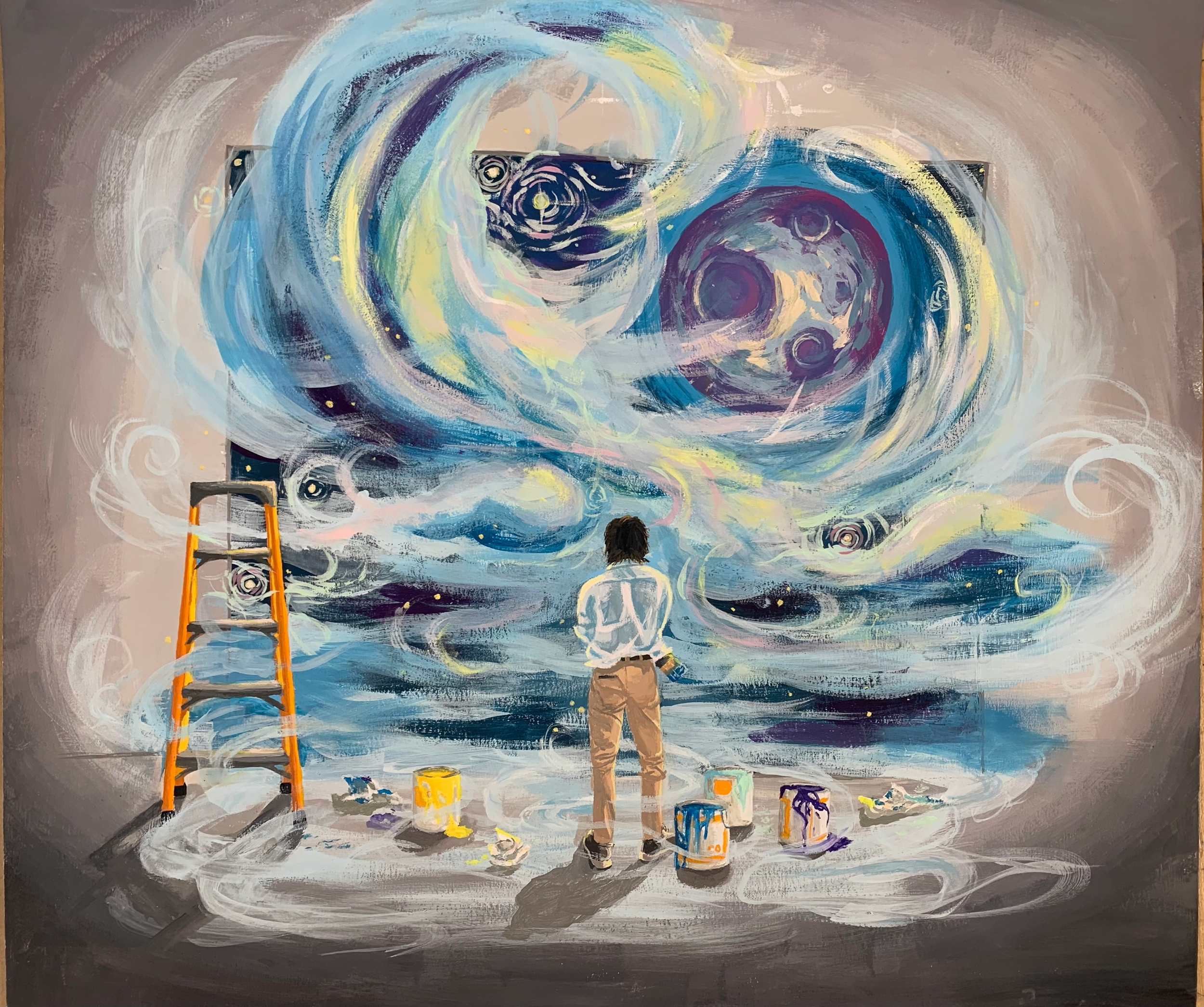 Artist at Work, 2024. Gouache on paper — 15 x 16.75 in.