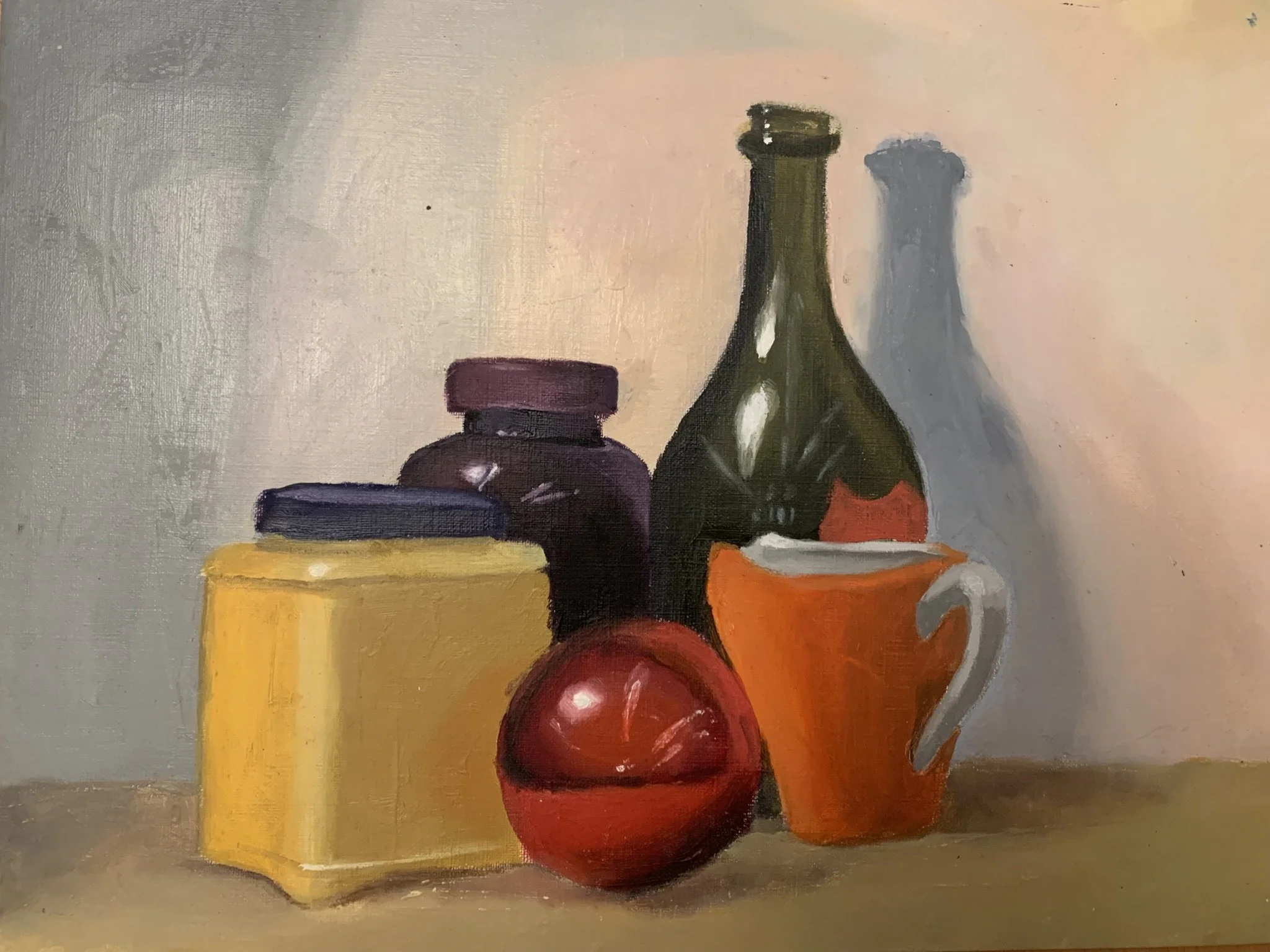 Colored Still Life, 2023. Oil on prepared paper — 11 x 14 in.
