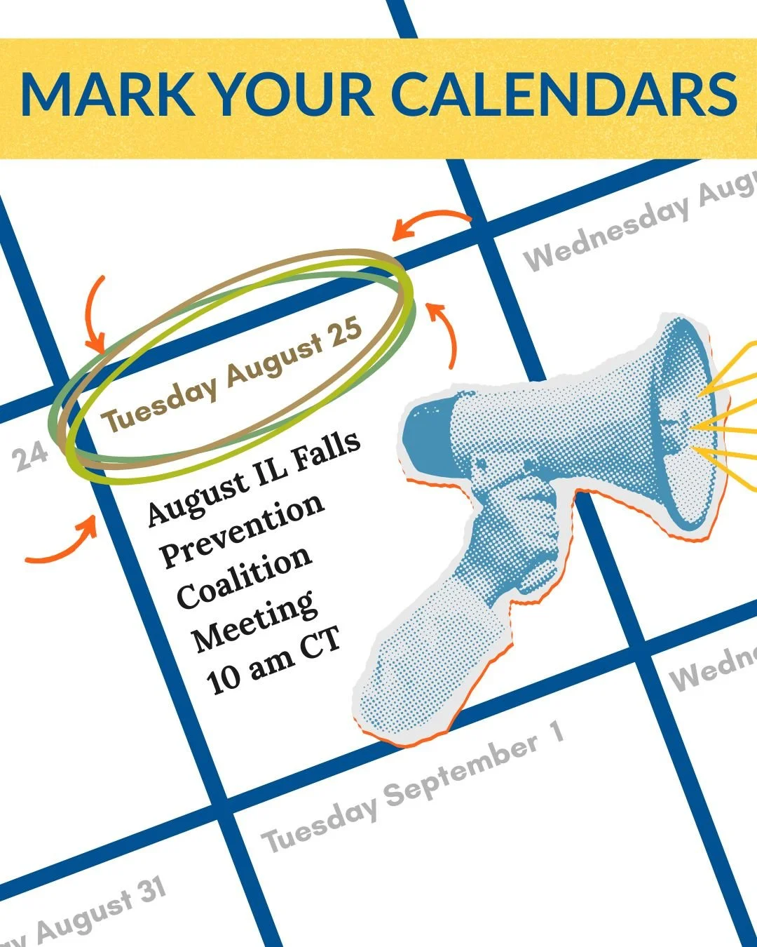 🎉 Falls Free Friday!

Get ready for Falls Prevention Awareness Week (FPAW) 2026! Join the IL Falls Prevention Coalition for our upcoming meeting on Tuesday, August 25, as we continue to prepare for FPAW.

We&rsquo;ll share ideas, resources, and ways