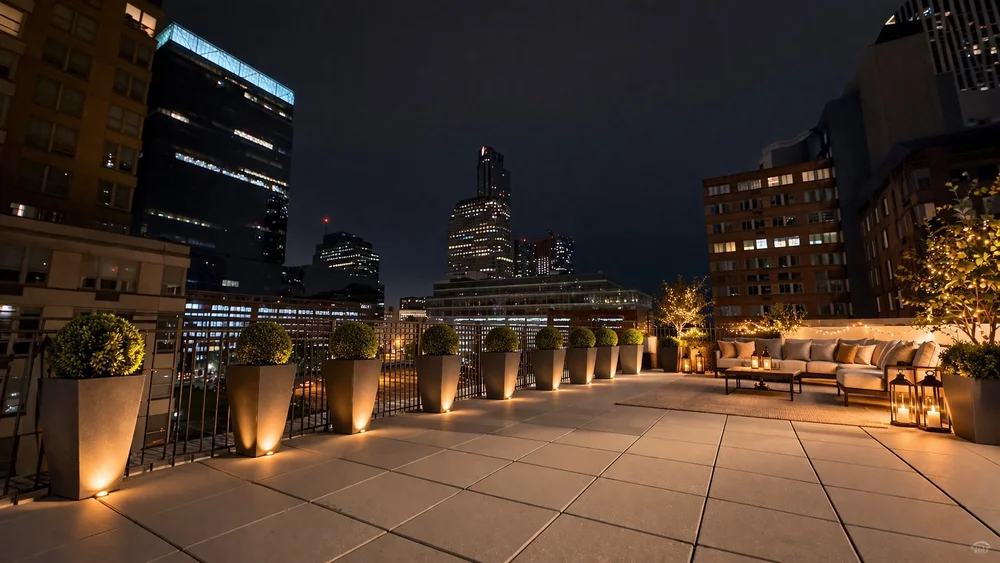 Vanilla Skies rooftop at night in Jersey City