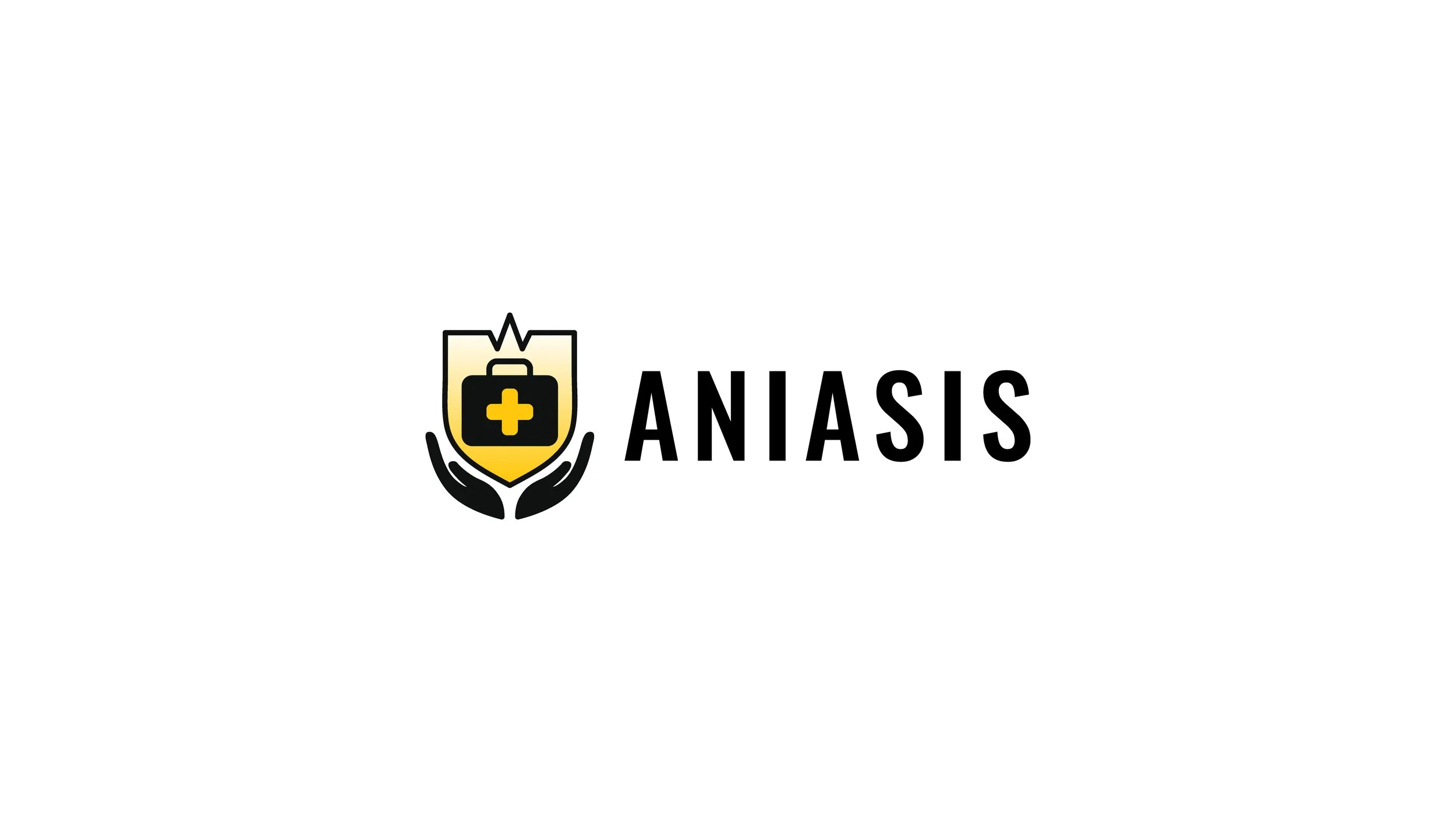 Logo for ANIASIS with a shield, medical cross, and hands underneath.