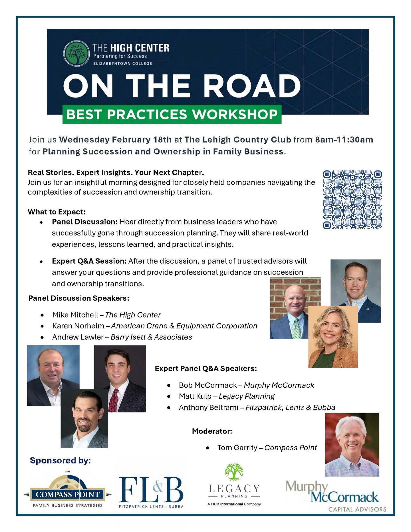 I am excited to share that I will be speaking at The High Center&rsquo;s On the Road: Best Practices Workshop on February 18th at Lehigh Country Club! I&rsquo;ll be joining an expert panel to share real-world insights on succession and ownership plan