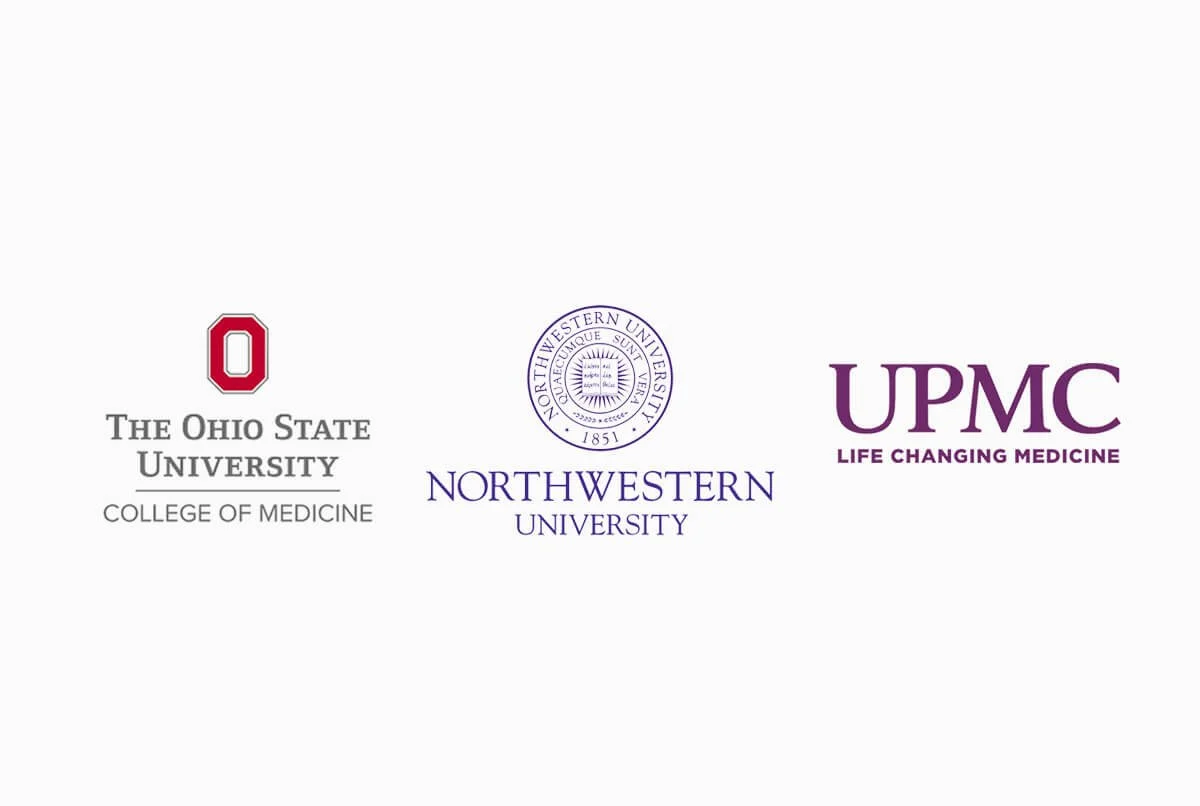 Logos of The Ohio State University College of Medicine, Northwestern University, and UPMC with their respective names and slogans.