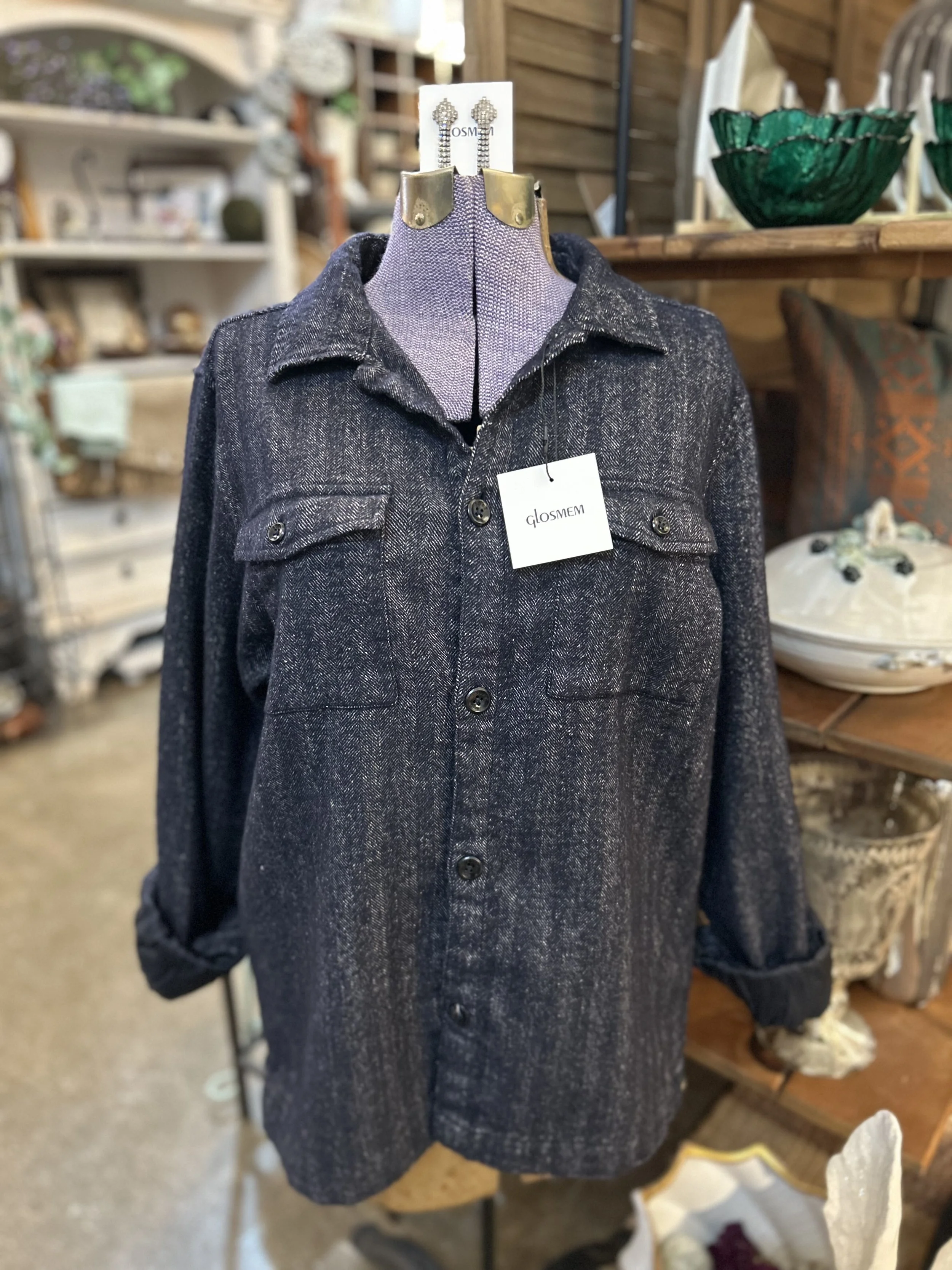 Soft Cloth All Day Menswear Railroad Herringbone Wool Shacket (XL) $75