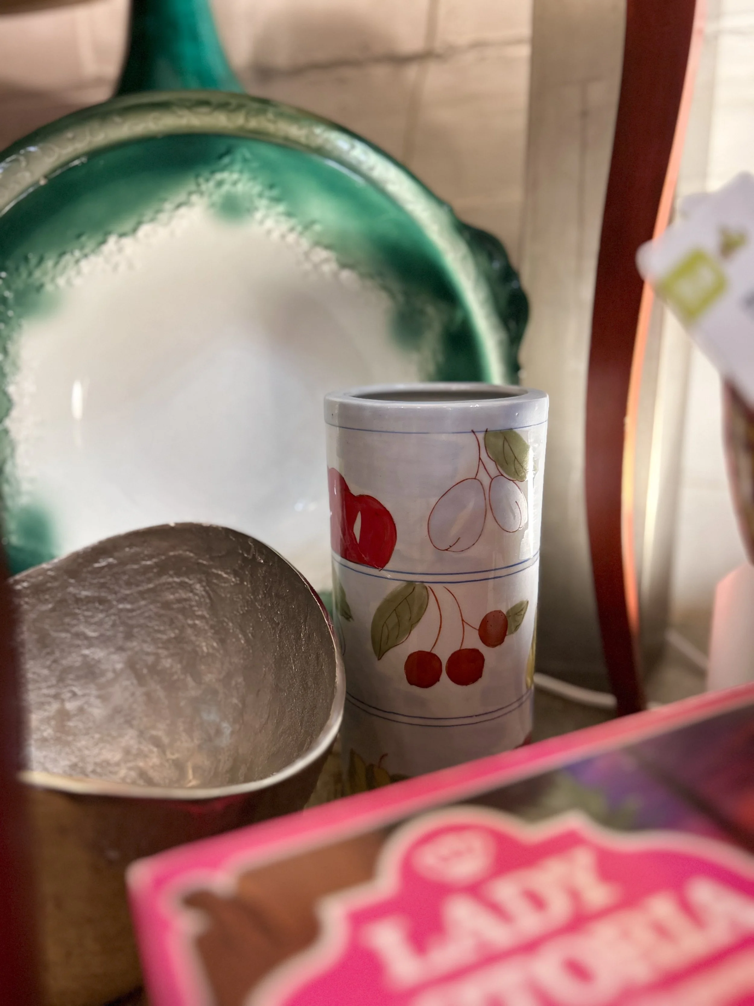 Darling Blue Sky and Summer Fruits Tall Crock 12T x 5W $35