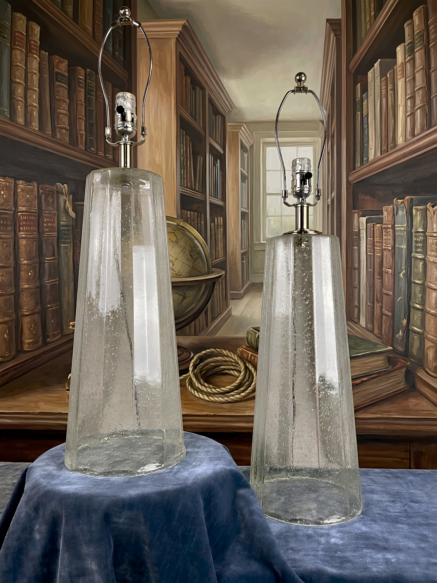 Architectural Tapered Seeded Glass Obelisk Lamp | 17.25 T x 7.5D at Widest Base 