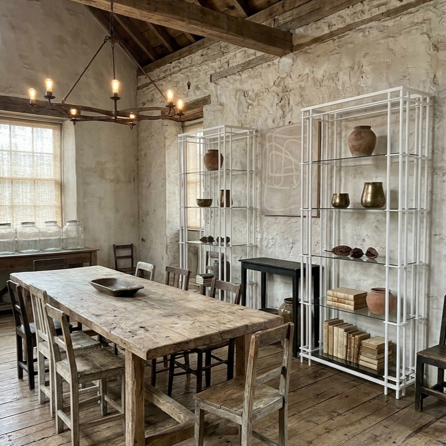 Post Modern Architectural Steel and Glass | Pair of 1980s Postmodern Etageres | Attributed to Mirak
