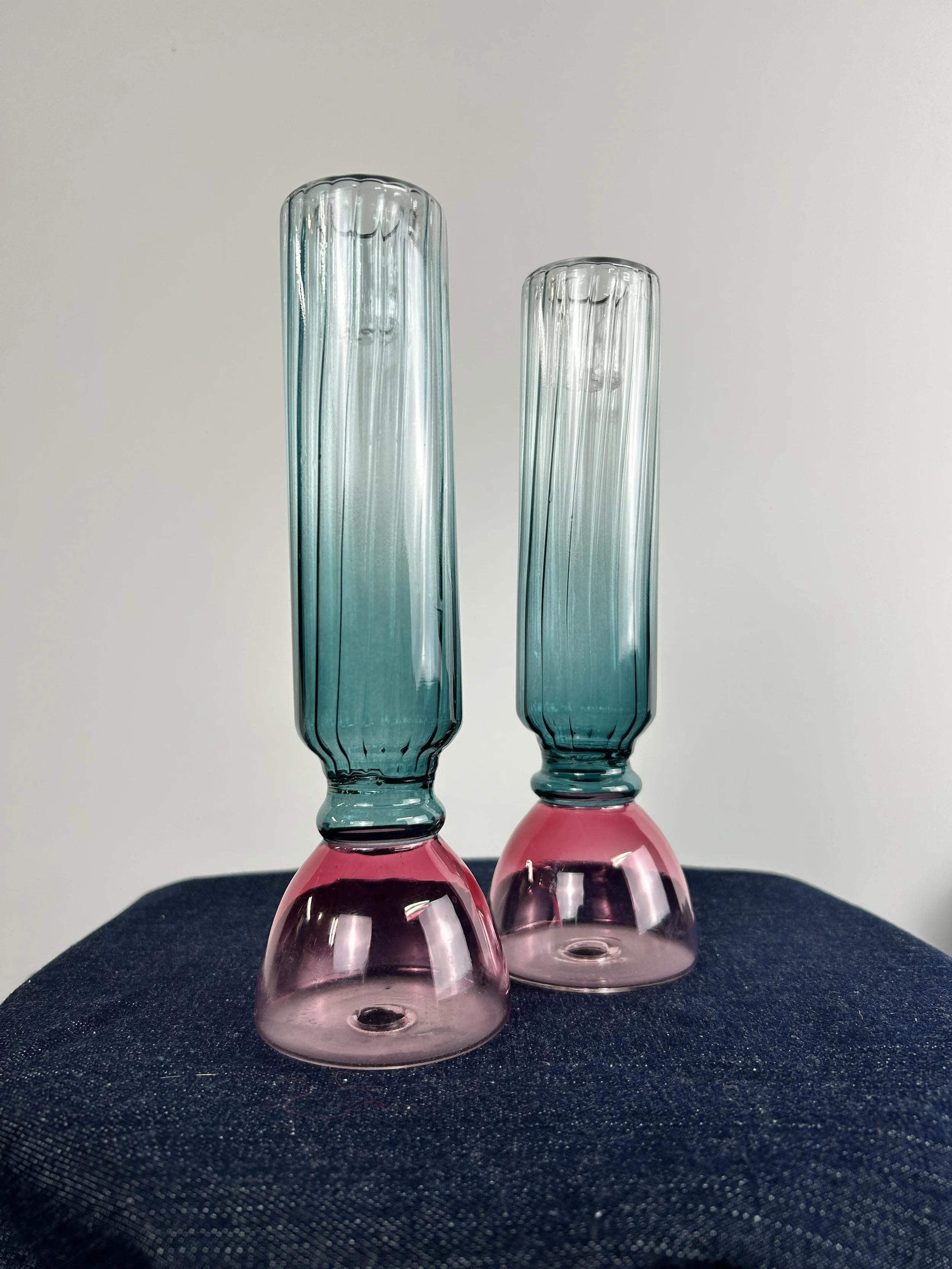 Anthropologie Teal/Pink Glass Taper Candle Set 8T x 1.5W $42