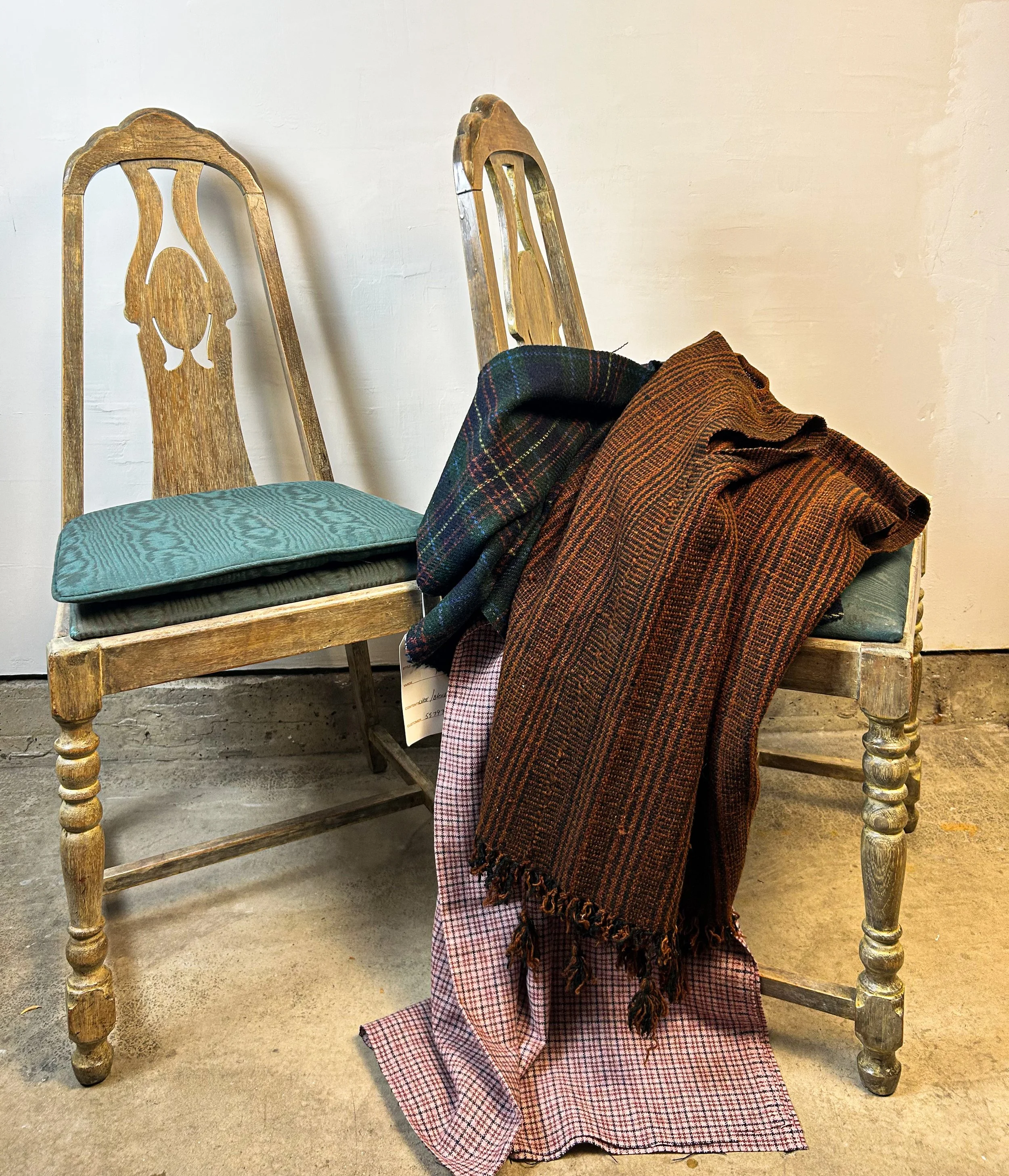 Set of 3, Vintage Gustavian Table Chairs with Emerald Teal "Silk" Upholstery. 2 have additional chair pads. $95 each for the 2 with chair pads and $85 for the one without.