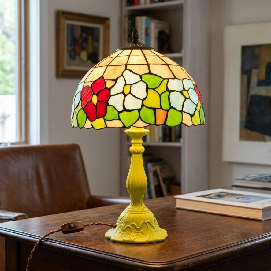 The Nitro-Chartreuse Floral Study | Bespoke Modern Accent Lamp 18" Tall 12" Diameter