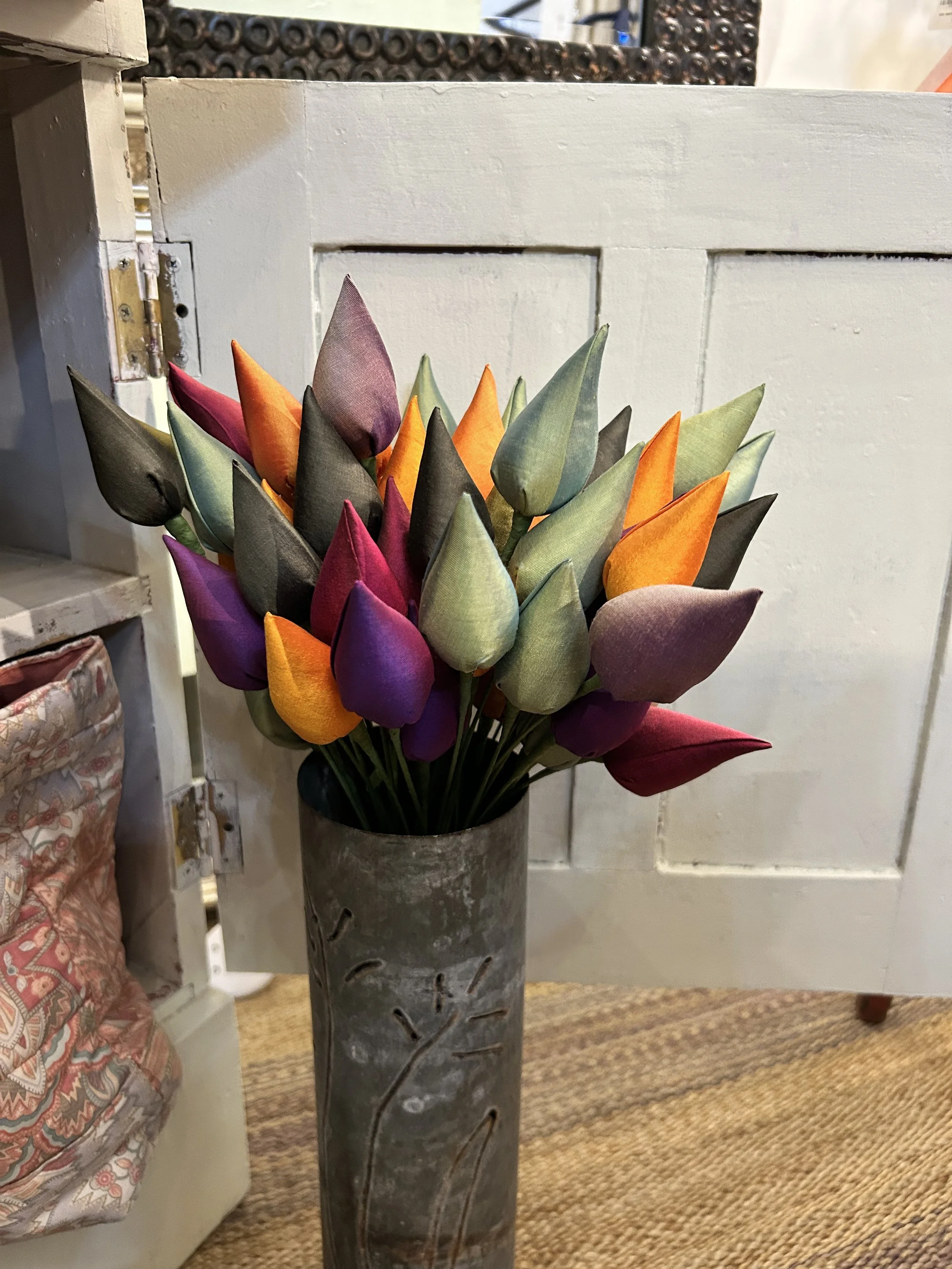 Galvanized Steel Perforated, Concrete Weighted Vase (Silk Tulips not Included) $27