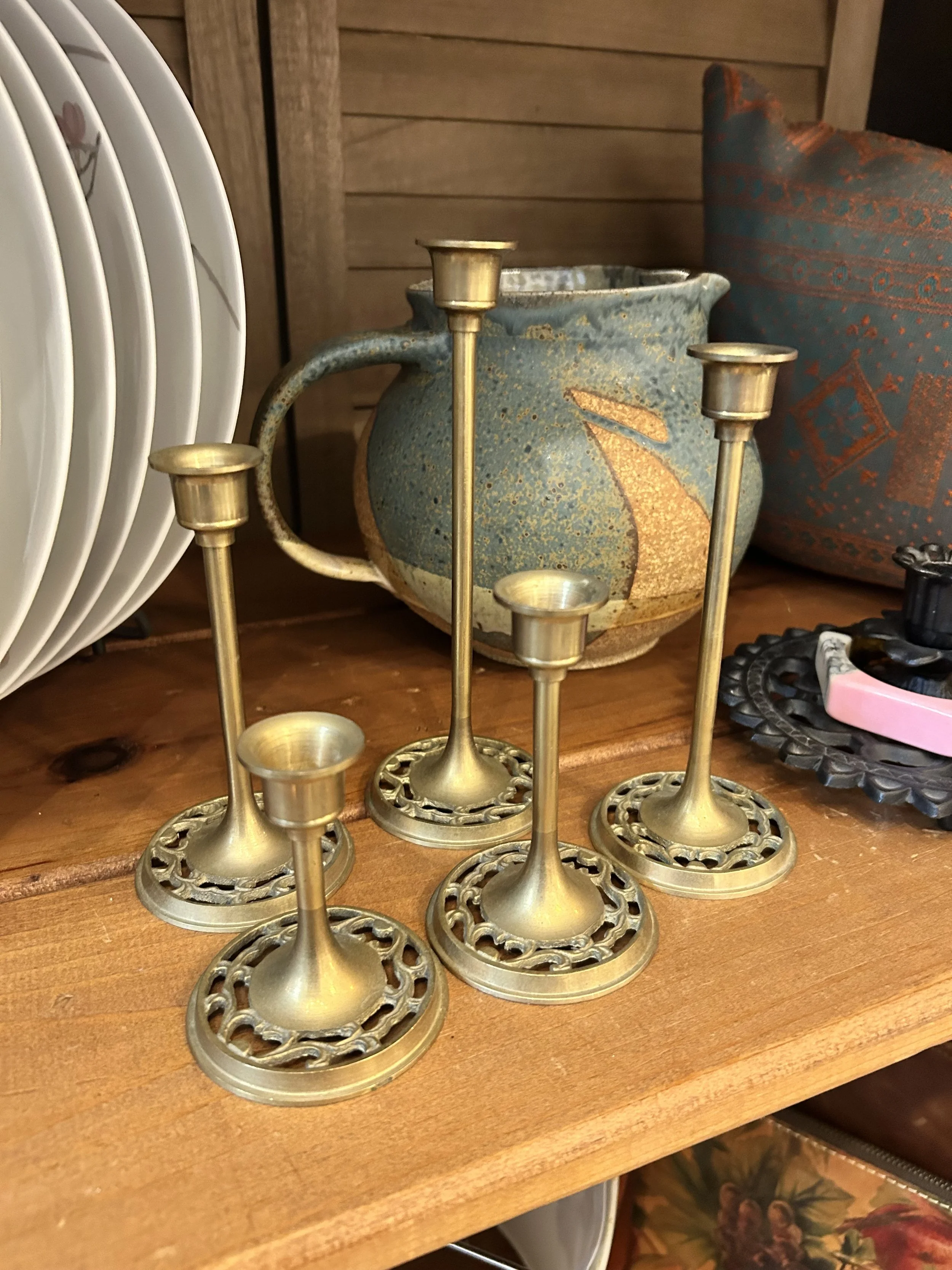 Set of 5 Ascending/Descending Brass Candlesticks $48