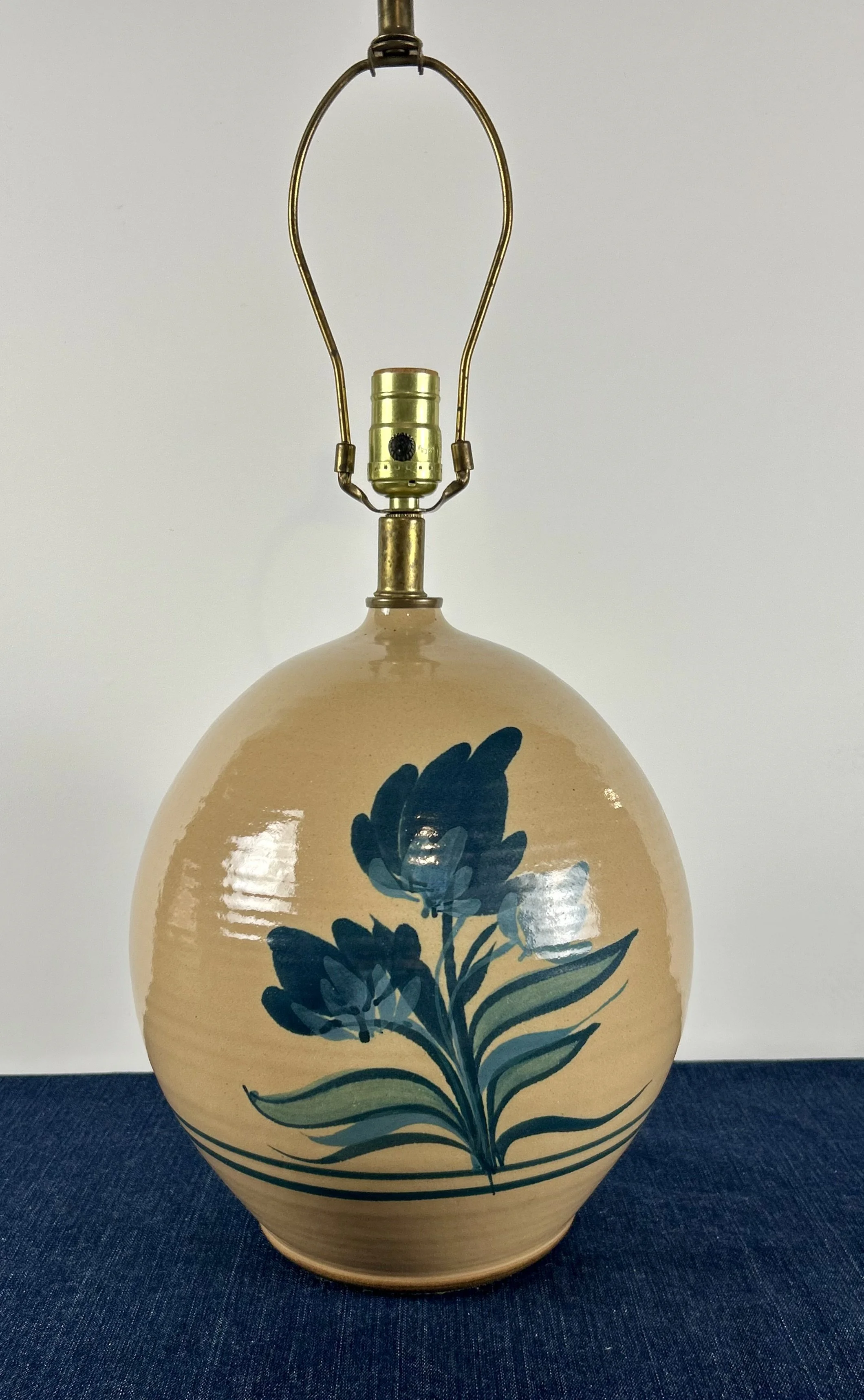 Blue Floral Painted Crock Lamp Base 13.5T x 9.5D $85