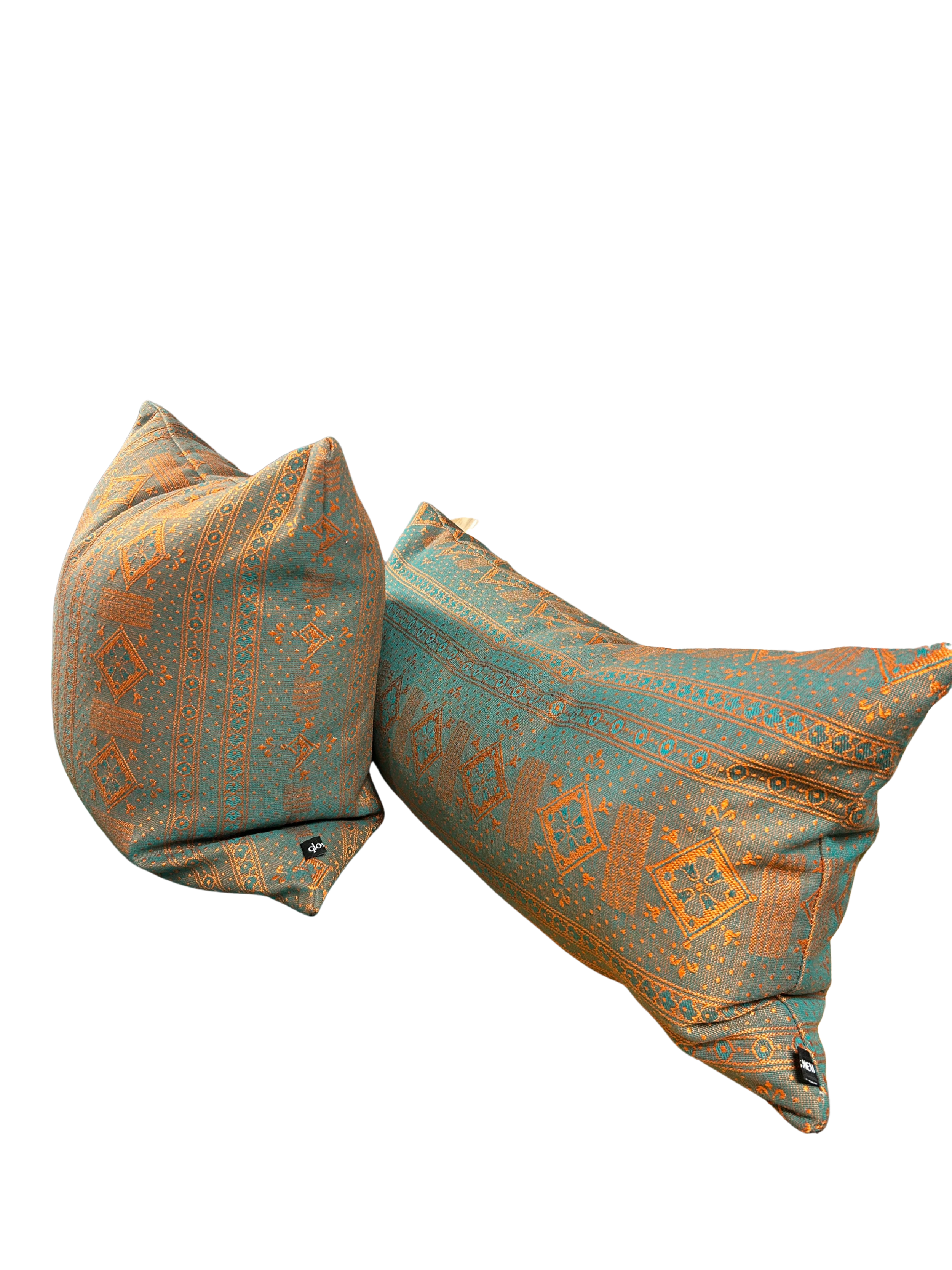 Handmade in Geneva, Teal/Orange, Wool,  Folk Pattern,  Zippered Cover with Down Insert