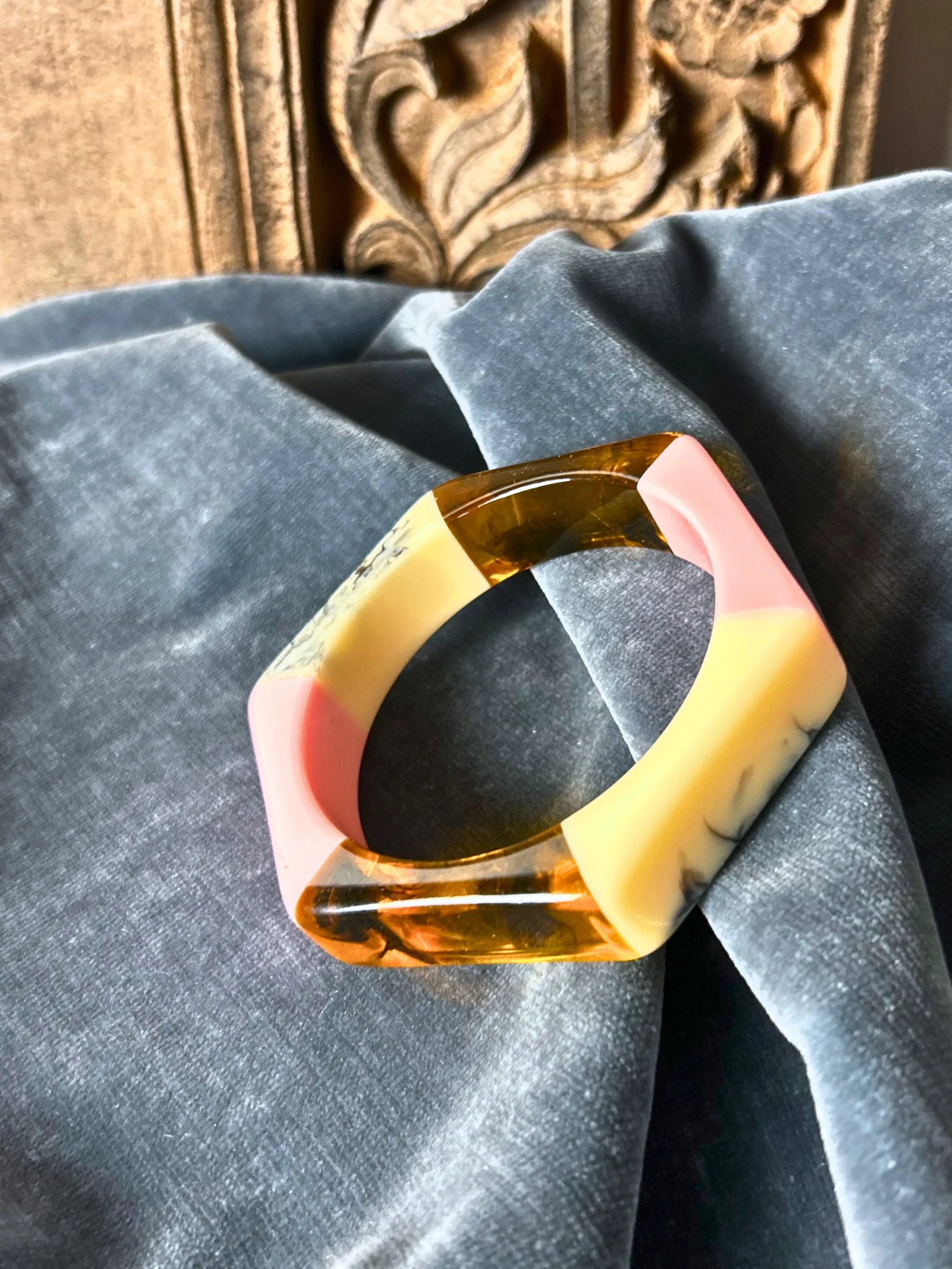 Fun Funky Chunky Octagonal Lucite Bracelet Pink/Cream/Tortoise $35
